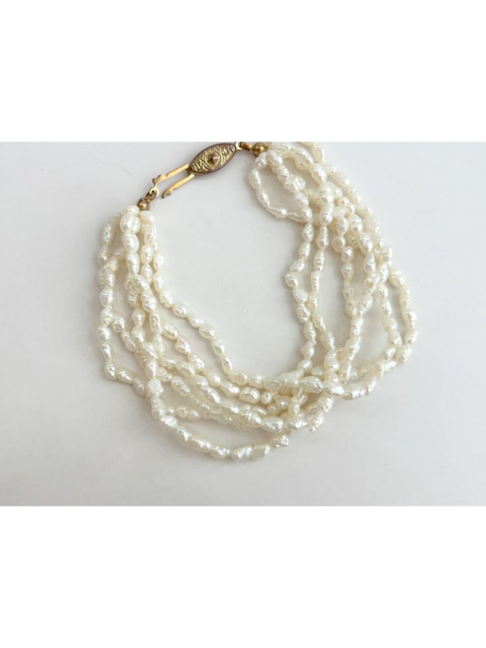 Multi Strand Genuine Rice Pearl Vintage Beaded 6 Strand Bracelet - 8" - Picture 3 of 16